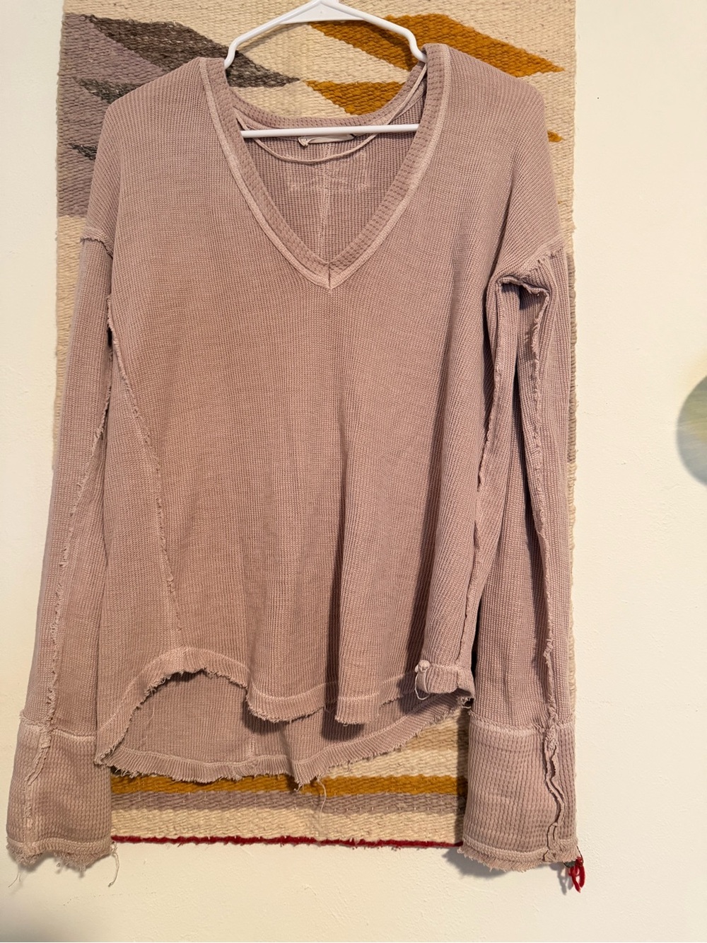 We The Free Mauve Waffle V‑Neck Thermal Top